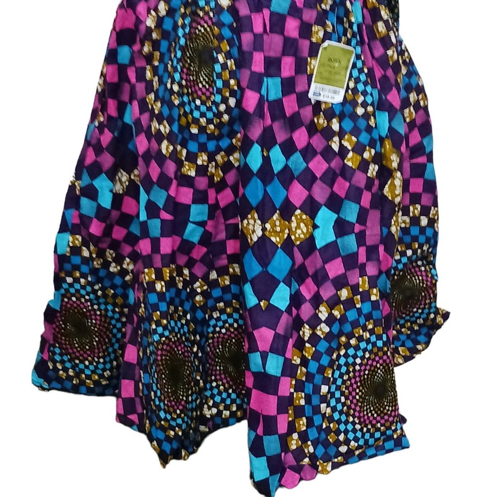 African Indian Print Skirt & Scarf Belt Geometic Pockets sz 14 Stretch New Belt